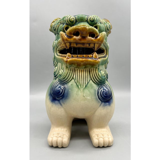 Large 1980s Chinese Sancai-Style Glazed Ceramic Foo Dog – Chinoiserie / Asian Traditional For Sale - Image 9 of 13
