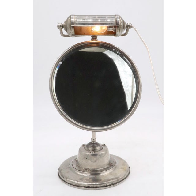 Traditional Vintage Nickel Plated Beveled Shaving Mirror With Light For Sale - Image 3 of 7