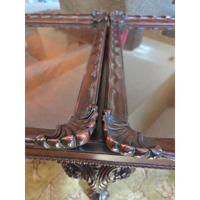 Mid 20th Century Chippendale Carved Mahogany Glass Top Coffee Table For Sale - Image 4 of 16