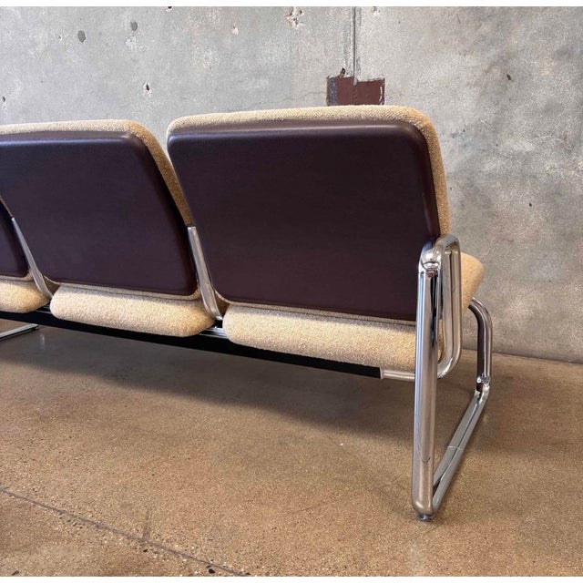 Chrome 1980s Postmodern Steelcase Chrome & Oatmeal Tweed 3 Seater Sofa #2 For Sale - Image 8 of 9