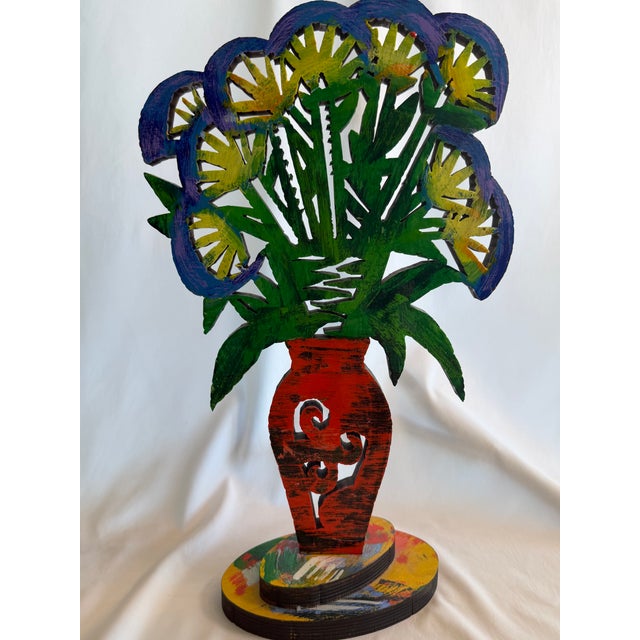 Wood 1990s David Gerstein Limited Edition Double-Sided Painted Wood Flower Sculpture, Signed & Numbered (40/295) For Sale - Image 7 of 12