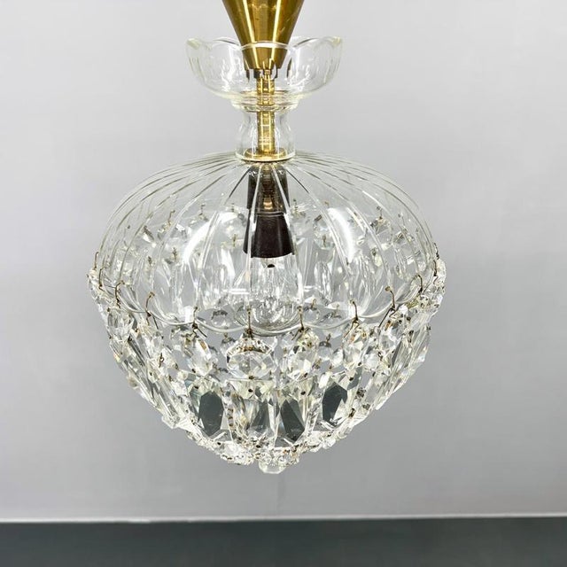 Mid-Century Crystal and Brass Chandelier, Czechoslovakia, 1970s For Sale - Image 8 of 12