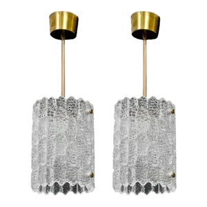 Mid Century Modern Crystal Pendant Lights by Carl Fagerlund for Orrefors - Pair