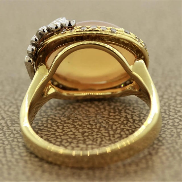 Contemporary Cat’s Eye Moonstone Diamond Gold Ring, Size 9.25 For Sale - Image 3 of 7