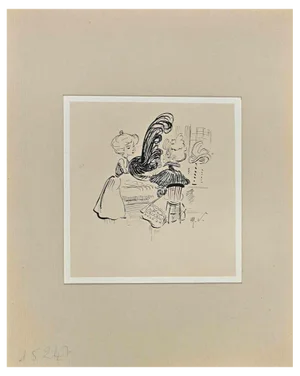 Henry Somm, Seller of Hats, Original Ink Drawing on Paper, Late 19th-Century