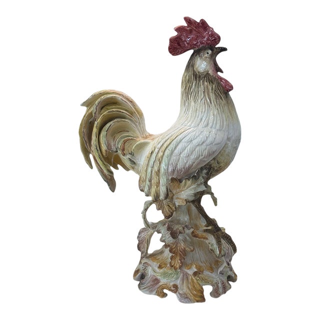Italian Figurative, Mid Century, One of a Kind XL Handcrafted ,Hand Painted , Ceramic ,Porcelain ,Tin Glaze Rooster For Sale