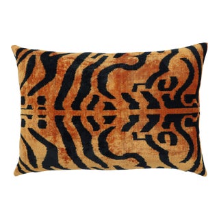 Contemporary Turkish Handmade Luxury Tiger Print Velvet Throw Pillow For Sale