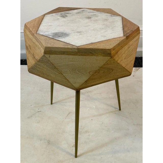 Early 21st Century Modern Italian Multi Faceted Hexagonal Wood & Marble Tripod Tables - A Pair For Sale In Philadelphia - Image 6 of 10