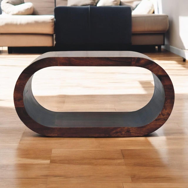 Wood Walnut-Finish Mango Wood Curved Coffee Table For Sale - Image 7 of 8