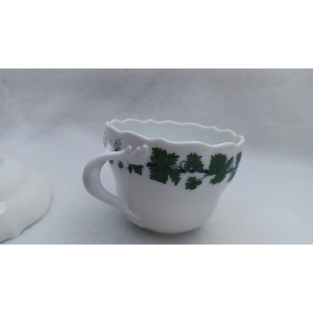 Mid-Century Modern Vintage Porcelain Mocca Espresso Cup and Saucer with Vine Leaf Pattern from Meissen, 1920s, Set of 2 For Sale - Image 3 of 7