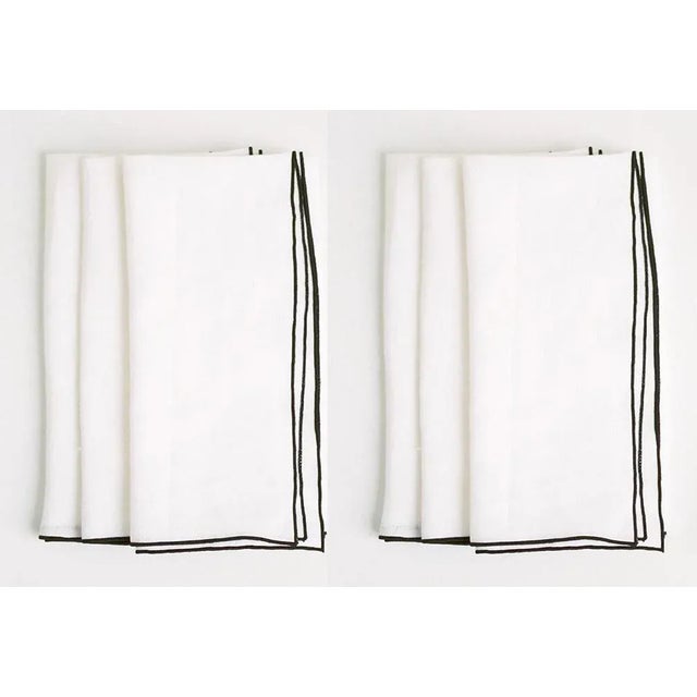 White with Black Trim Linen Napkin - Set of 6 For Sale - Image 4 of 4