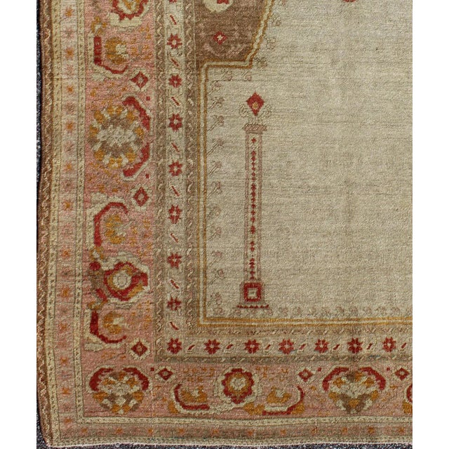 Turkish Antique Hand Knotted Turkish Sivas Prayer Rug With Floral Design in Ivory, Taupe, and Pink For Sale - Image 3 of 7