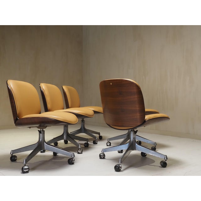 Wood Office Chairs attributed to MIM Roma, 1958, Set of 5 For Sale - Image 7 of 9