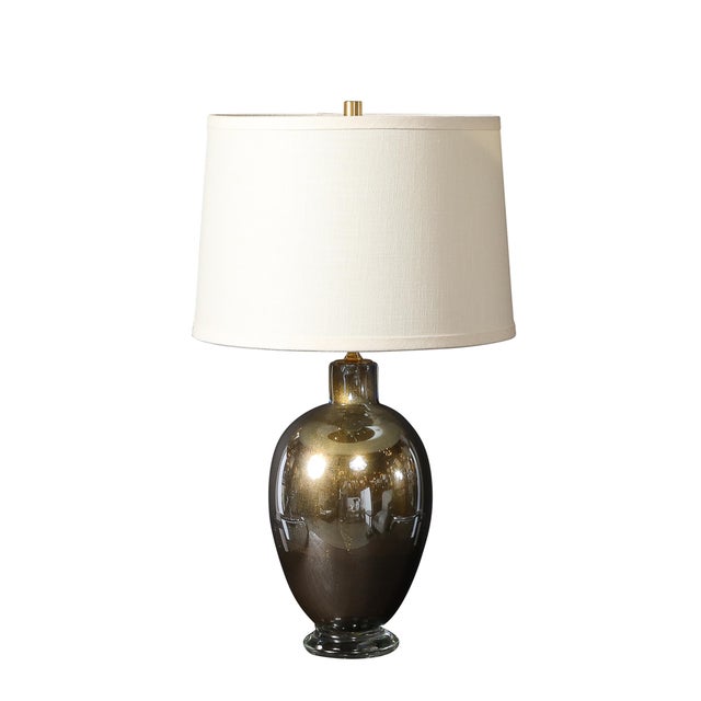 Modernist Hand-Blown Mercury Blue Murano Glass Table Lamps With 24k Gold Flecks For Sale - Image 14 of 16