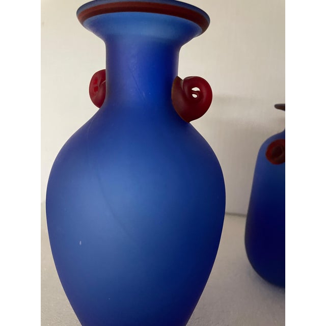 Satin Blue Vases from Franco Moretti, 1990s, Set of 3 For Sale - Image 3 of 8