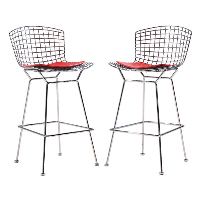 Harry Bertoia for Knoll Mid Century Chrome Bar Stools - Pair For Sale