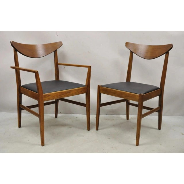 Mid-Century Modern Vintage Mid Century Modern Cat Eye Walnut Dining Chairs by Stanley - Set of 4 For Sale - Image 3 of 11
