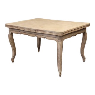 Antique 1920s French Bleached Oak Parquet Top Draw Leaf Table For Sale
