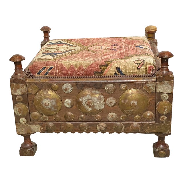 Indian Punjabi Square Low Stool With Antique Hamadan Seat Chairish