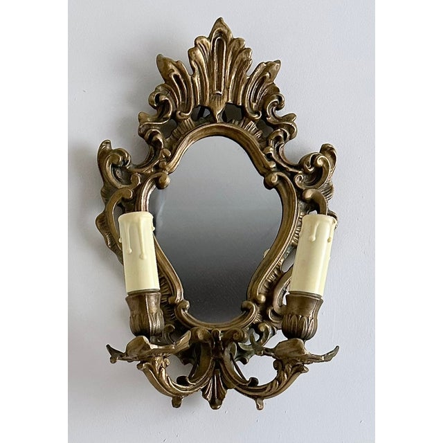 Mid-Century French Rococo Revival Brass Wall Mirror Sconce, 1950s For Sale - Image 16 of 16