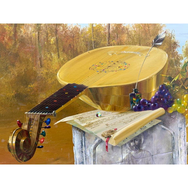 Late 20th Century Michael Gorban, Landscape With Mandolin, Original Oil Painting on Canvas, Signed, 40 X 50 In. For Sale - Image 5 of 5