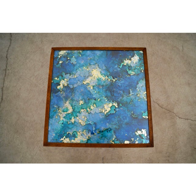 1960’s Mid-Century Modern Walnut & Foil Glass Side Table For Sale - Image 9 of 12