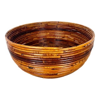 Vintage Large Pencil Reed Rattan Bowl For Sale