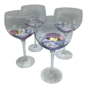 Romanian Cristiro Mosaic Pattern Wine Glasses Hand Blown - Set of 4