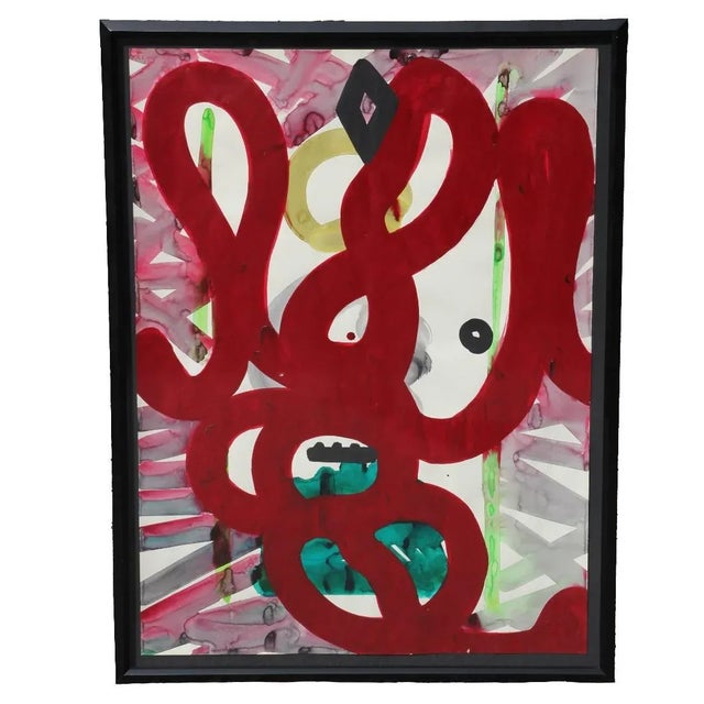 1980s Red and Teal Contemporary Gestural Abstract Painting For Sale In Houston - Image 6 of 6