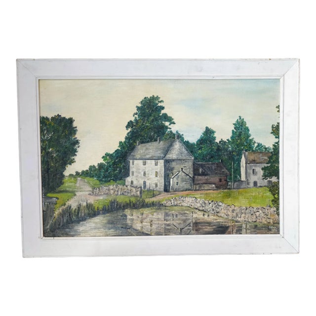 Vintage Derbyshire England Signed Painting by John Straw Tissington Pond For Sale
