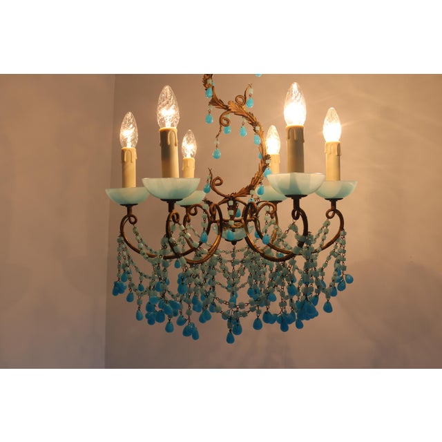 Vintage French Opaline Blue Beaded Chandelier, 1920 For Sale - Image 6 of 11