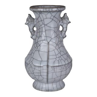 Chinese Ceramic Vase Guan Ware Crackle Glaze Celadon Huagu Vase For Sale