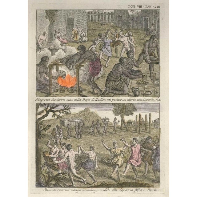 Joy in the hudson bay as they take a difonto into a hut – manner of accompanying him to the hut. Etchings, hand-...