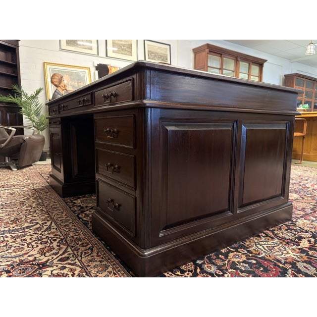 Brown Large English Partner Desk For Sale - Image 8 of 18