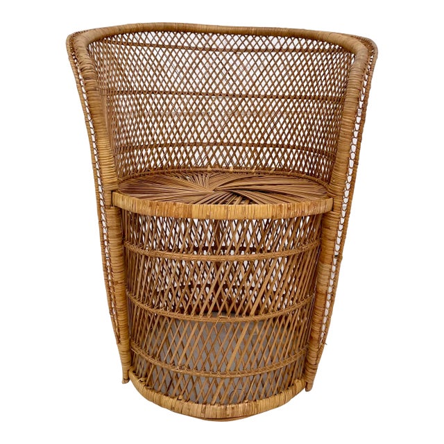 1970's Boho Woven Wicker Rattan Round Chair Chairish