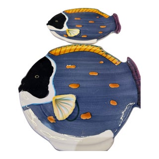 Studio Nova Vintage Hand Painted Fish Plates - Set of 2 For Sale