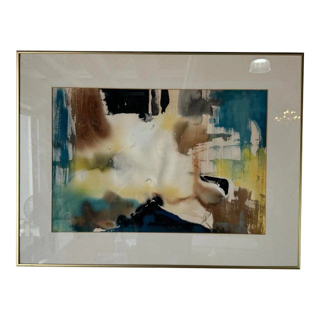 1980's Glantz Abstract Expressionist Composition Watercolor & Pastel Painting, Framed For Sale