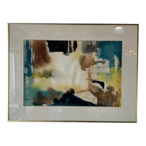 1980's Glantz Abstract Expressionist Composition Watercolor & Pastel Painting, Framed