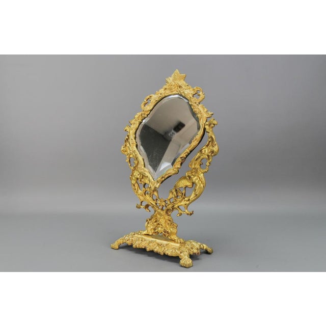 French Louis XIV Style Bronze and Brass Faceted Table Mirror, 1920s For Sale - Image 13 of 18