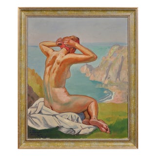 Raymond Moritz, A Liberated Lady on the Cliffs, 1942, Oil on Canvas, Framed For Sale