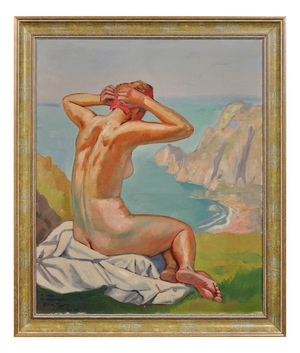 Raymond Moritz, A Liberated Lady on the Cliffs, 1942, Oil on Canvas, Framed