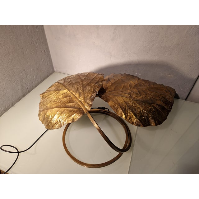1970s Table Lamp Rhubarb Model with 2 Brass Leaves by Carlo Giorgi for the Gadda Workshop, 1970s For Sale - Image 5 of 12