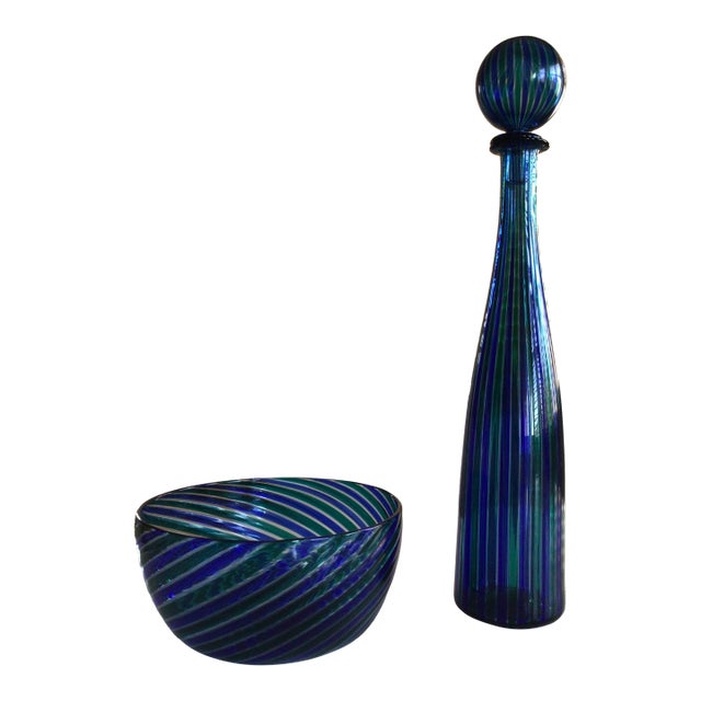 Vintage Venini Decanter and Bowl For Sale