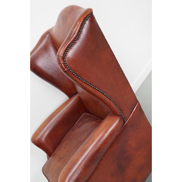 Vintage Dutch Cognac Wingback Leather Club Chair For Sale - Image 13 of 18
