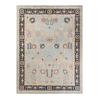 Eclectic, One-of-a-Kind Hand-Knotted Area Rug - Light Blue, 9' 1" x 12' 3" For Sale