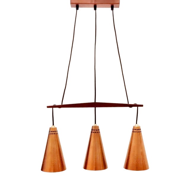 Mid-Century Modern Scandinavian Copper and Teak Pendant by Hans-Agne Jakobsson, 1950s For Sale