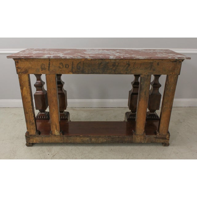 Pair Antique Charles X Inlaid Mahogany Marble Console Tables For Sale - Image 11 of 13