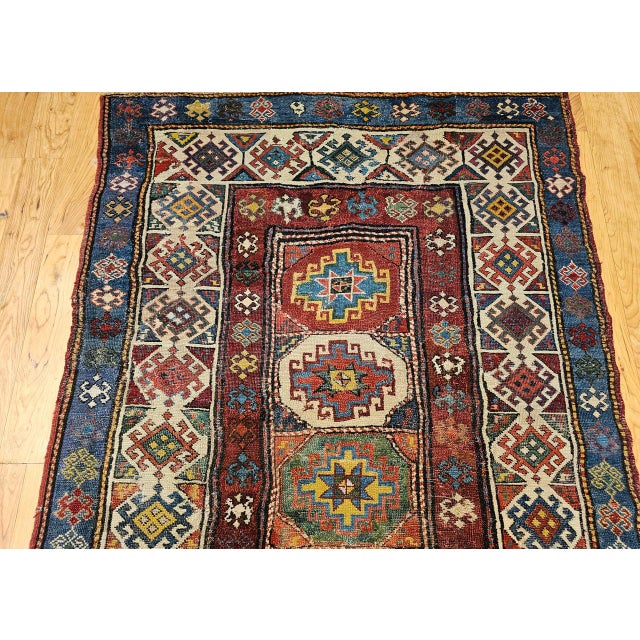 Antique Caucasian Kazak Runner, Handwoven Wool, Medallion Geometric Design, 4' x 10' For Sale - Image 13 of 18