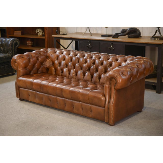 Chesterfield Sofa in Tan Tufted Leather, 1990s For Sale - Image 12 of 12