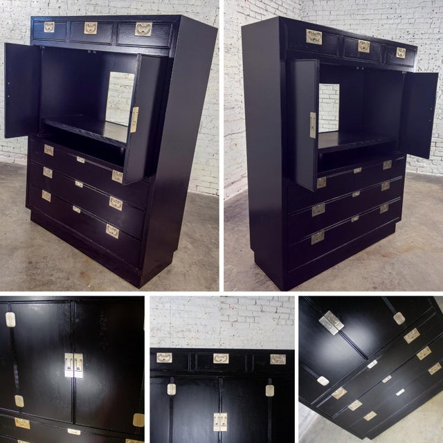 Mid to Late 20th Century Modern Campaign Henredon Black Entertainment Cabinet or Armoire For Sale - Image 15 of 18